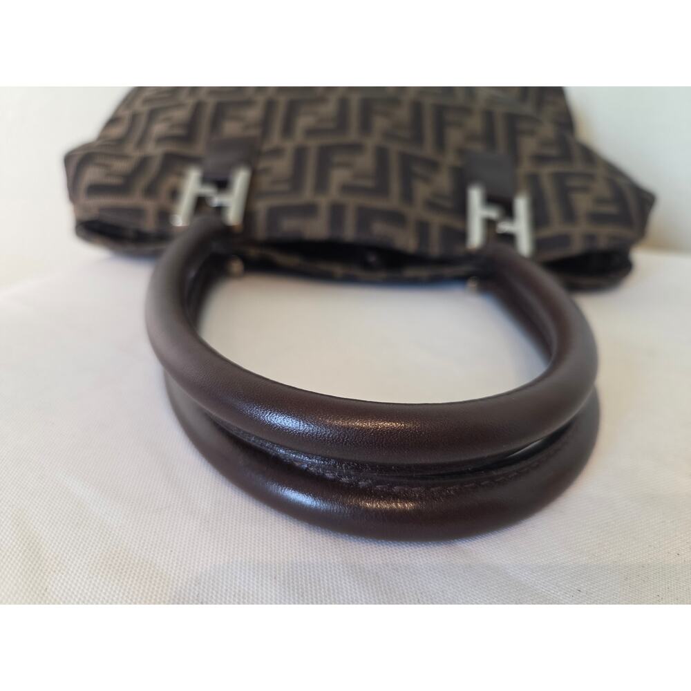 Fendi Zucca Canvas Brown Leather Trim Satchel Bag Silver Hardware Tote Vintage - Picture 8 of 16